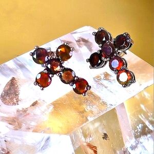 Natural Black Opal 925 Sterling Silver Cross Earrings